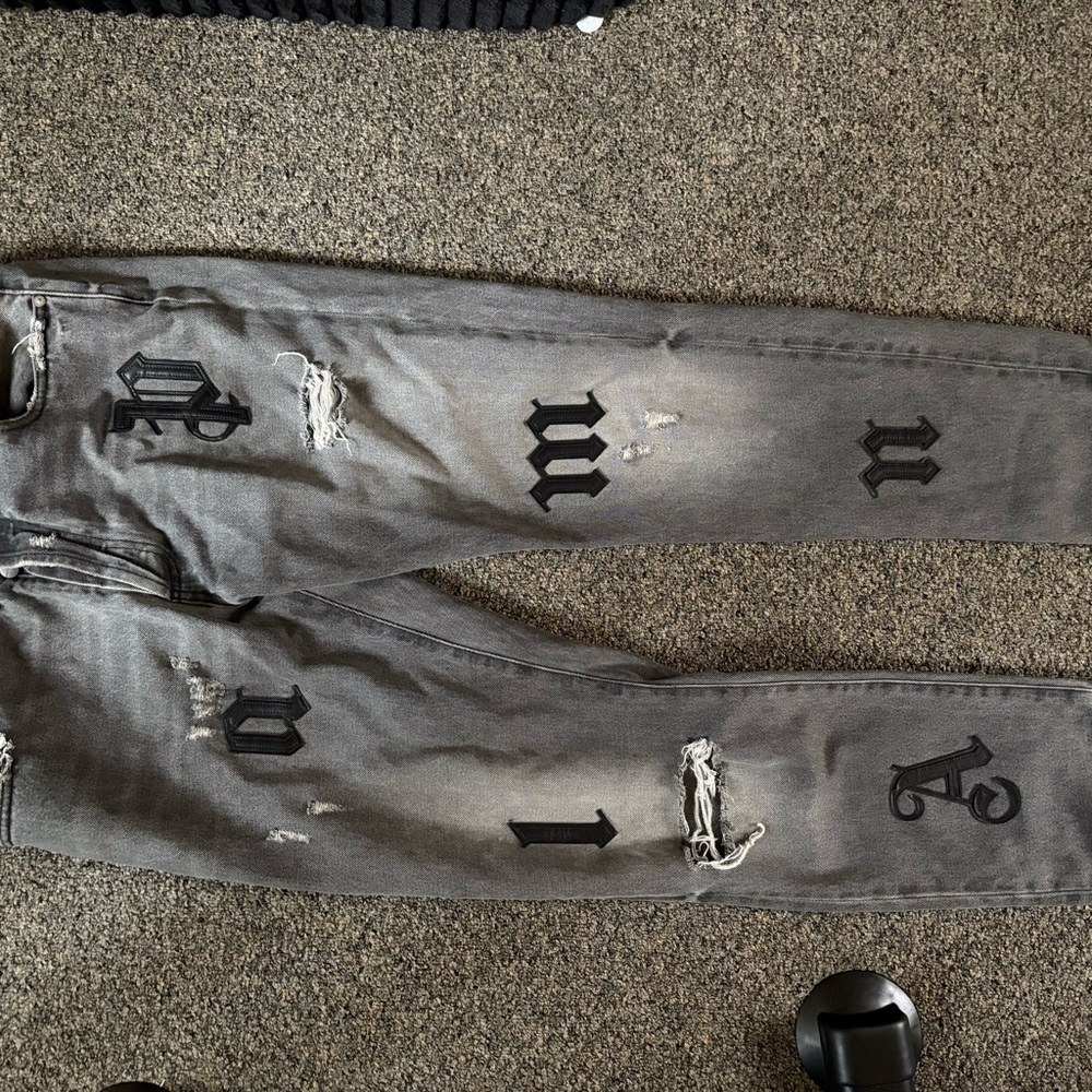 Palm Angels Gray Distressed Skinny Jeans